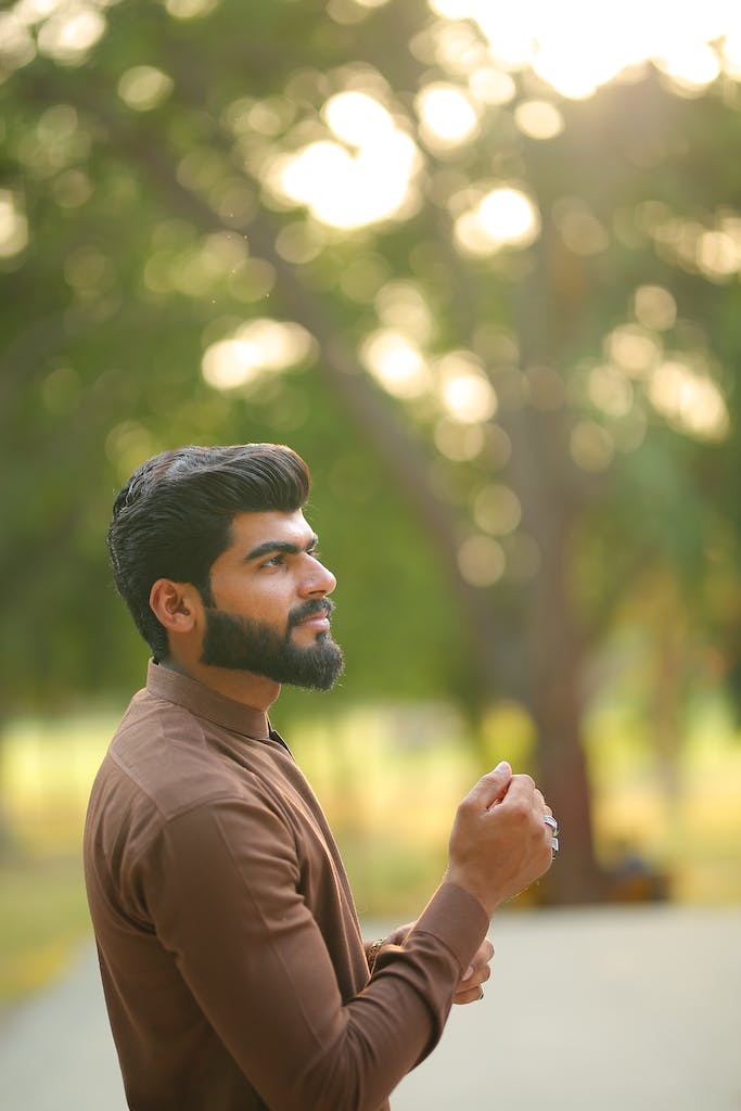 Man in Brown Long Sleeves Dress Shirt